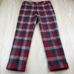 Jay Kos New York Mens Red Gray Plaid Lana Wool Flannel Trouser Pants Size 48